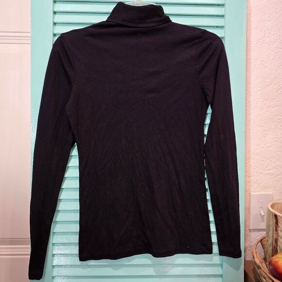 Black Sheer Turtle Neck Blouse with Long Sleeves - Picture 1 of 5